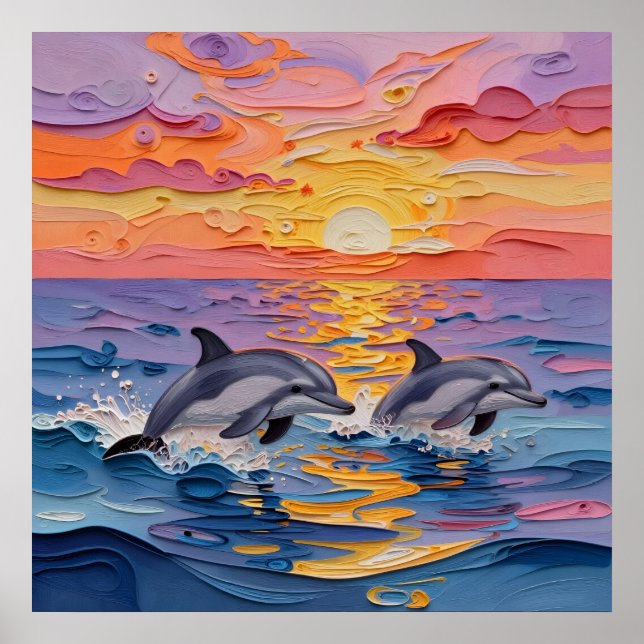 Affiche Dauphins Impasto et vagues océaniques   (Devant)