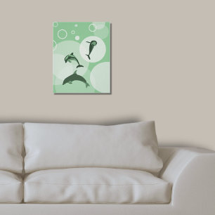 Affiche Dauphins Jumping Turquoise-Green Wave amusants