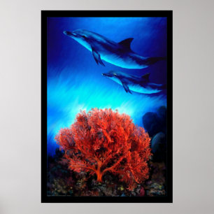 Affiche Dauphins sur coraux