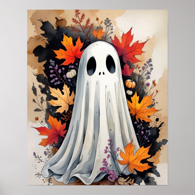 Affiche d'automne fantôme – Halloween & automne co (Devant)