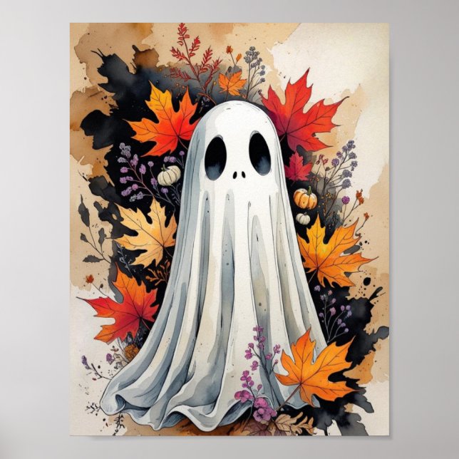 Affiche d'automne fantôme – Halloween & automne co (Devant)