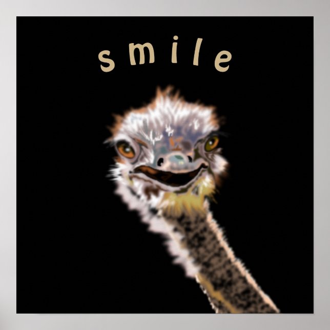 Affiche d'autruche drôle Sourire Couleur ou Texte  (Devant)