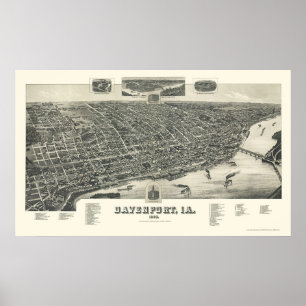 Affiche Davenport, IA Carte panoramique - 1888