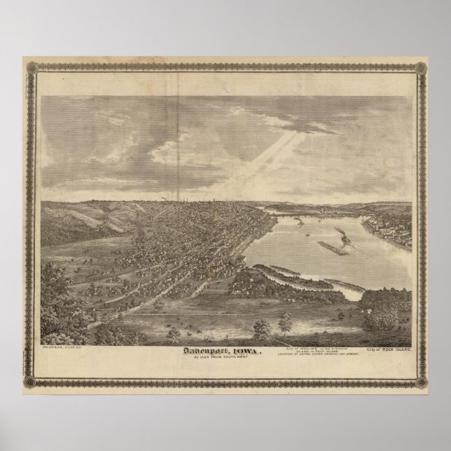 Affiche Davenport, Iowa, vue du sud-ouest (Devant)