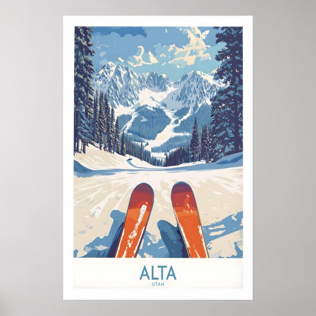 Affiche d'aventure de ski Alta Utah - Chaîne Wasat (Devant)