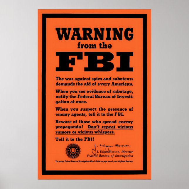 Affiche d'avertissement de l'espion et du saboteur (Devant)