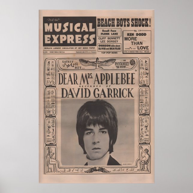 Affiche DAVID GARRICK - 1966 originale Poster NME (Devant)