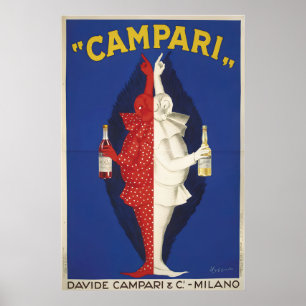 Affiche Davide Campari Clowns Rouge et Blanc Vintage
