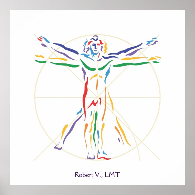 Affiche DaVinci Vitruvian Homme Chakra couleurs (Devant)
