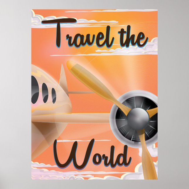 Affiche d'avion classique Voyagez dans le monde (Devant)