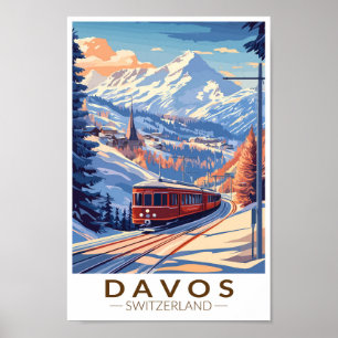 Affiche Davos Suisse Train Travel Art Vintage