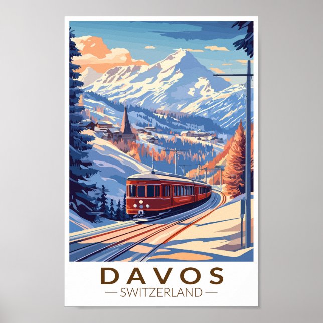 Affiche Davos Suisse Train Travel Art Vintage (Devant)