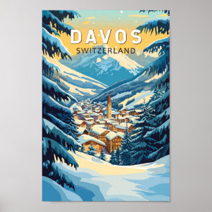 Affiche Davos Suisse Travel Art Vintage