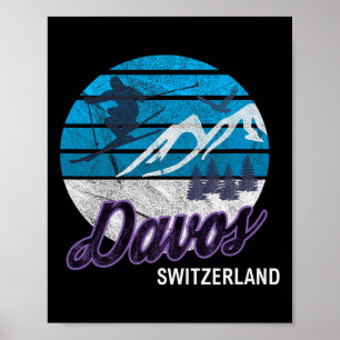 Affiche Davos Swiss Alps Suisse Station de ski Snowboardi