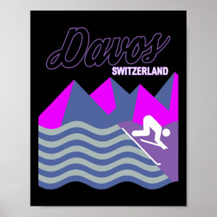 Affiche Davos Swiss Alps Suisse Station de ski Snowboardi