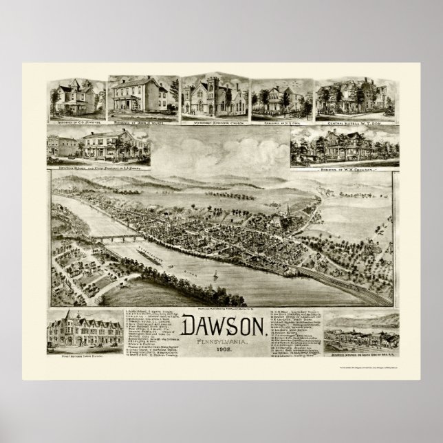 Affiche Dawson, PA Carte panoramique - 1902 (Devant)