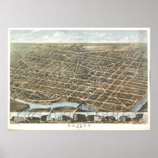 Affiche Dayton Ohio 1870 Carte panoramique antique