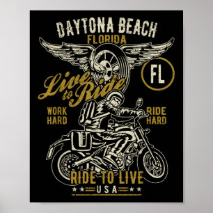 Affiche Daytona Beach Florida Usa Moto Distressed De