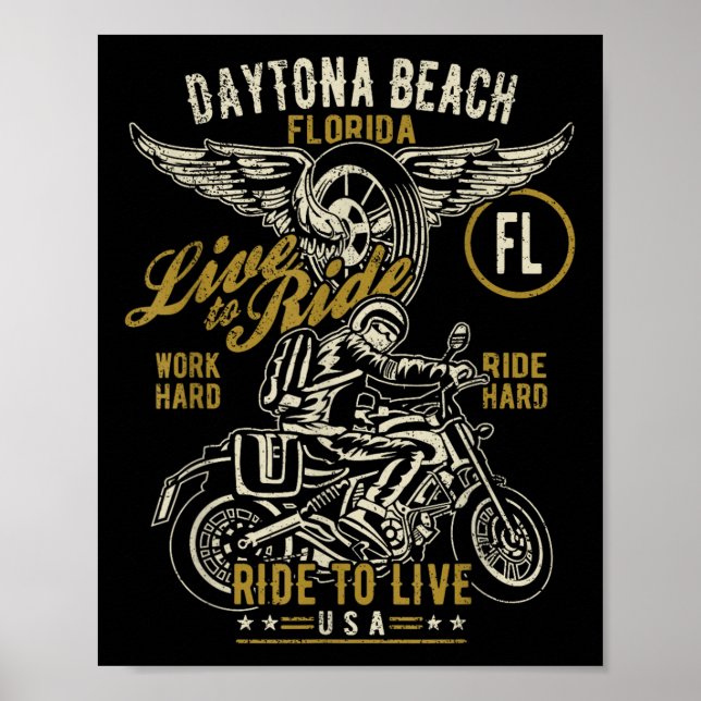 Affiche Daytona Beach Florida Usa Moto Distressed De (Devant)