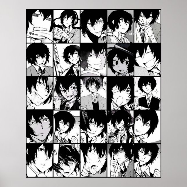 Affiche Dazai osamu collage manga noir et blanc version (Devant)