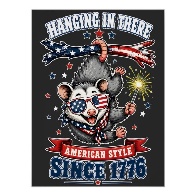 Affiche de 4 juillet de l'opossum qui s'accroche (Devant)