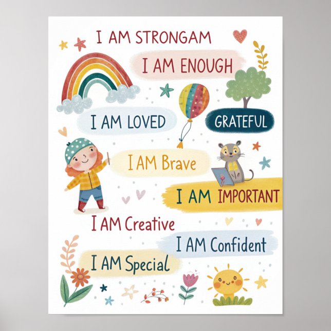 Affiche de affirmations positives arc-en-ciel pour (Devant)