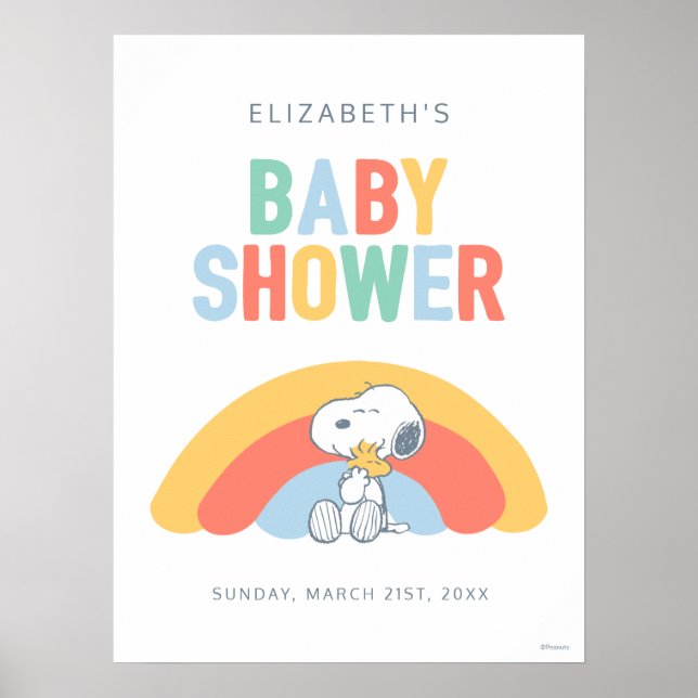 Affiche de Baby Shower arc-en-ciel Snoopy & Woodst (Devant)
