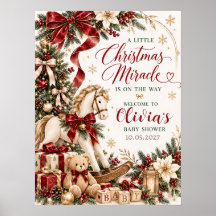 Affiche de Baby Shower de Noël Cheval à Bascule