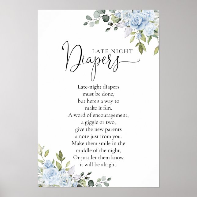 Affiche de Baby Shower Fleurs de Eucalyptus Bleu P (Devant)
