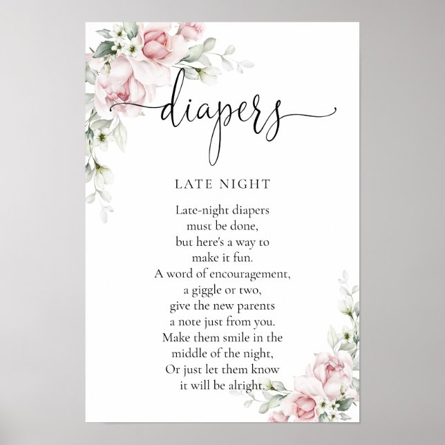 Affiche de Baby Shower Fleurs Roses Rouges aux Jou (Devant)