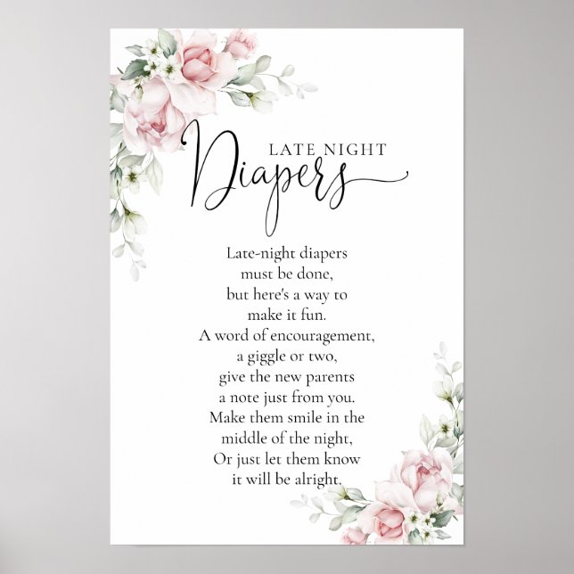 Affiche de Baby Shower Fleurs Roses Rouges aux Jou (Devant)