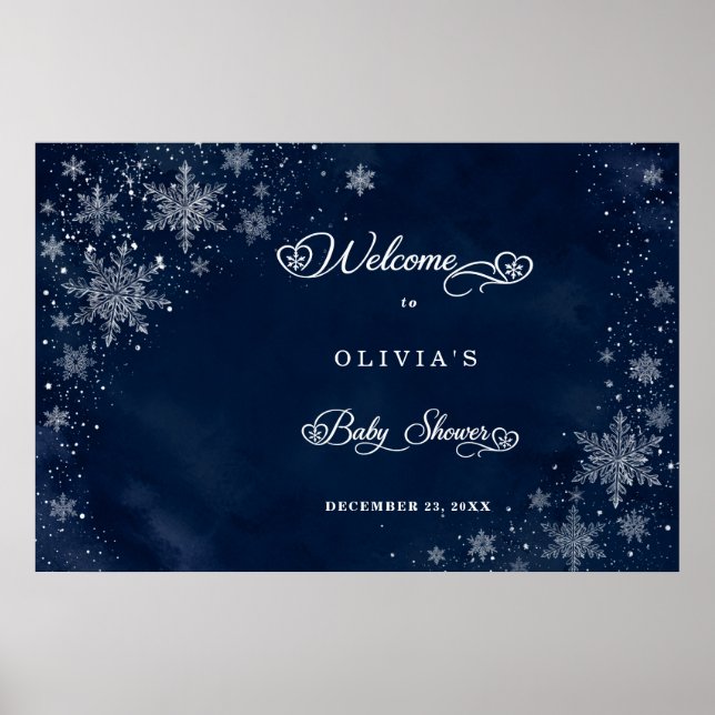 Affiche de Baby Shower Flocons de Neige de Minuit (Devant)