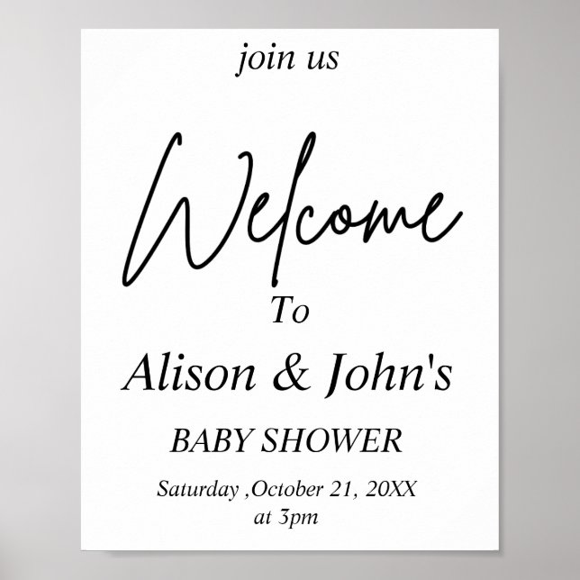 Affiche de Baby Shower Noir et Blanc (Devant)