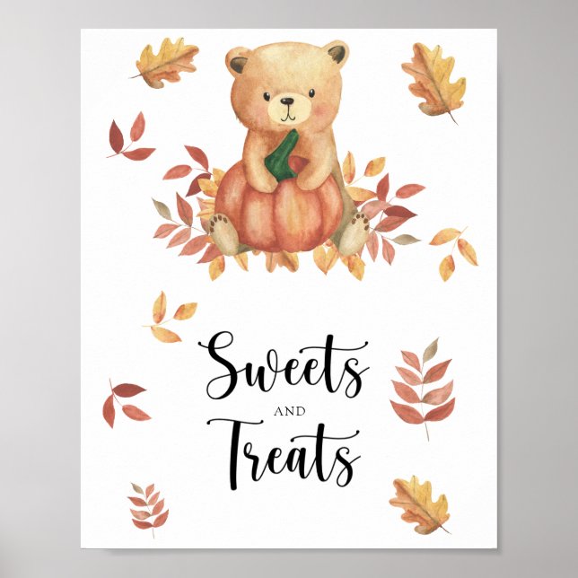Affiche de baby shower ours en citrouille, douceur (Devant)