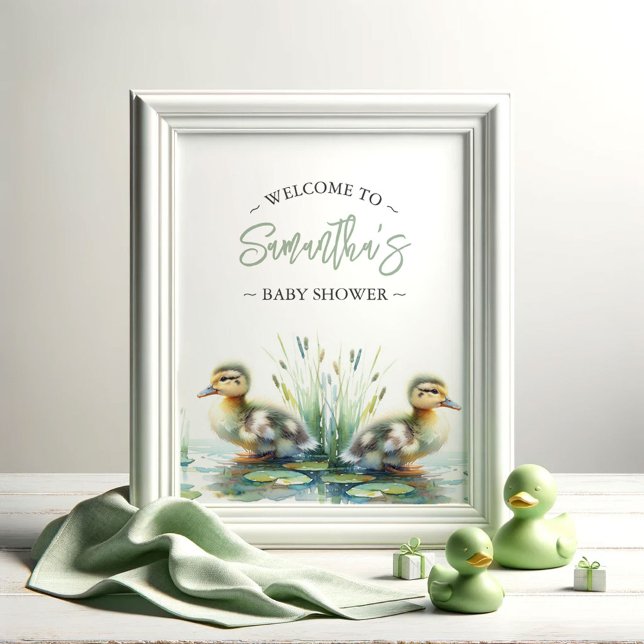 Affiche de Baby Shower Panneau de Bienvenue Canard (Baby shower posters gender neutral watercolor ducks by Do Tell A Belle)