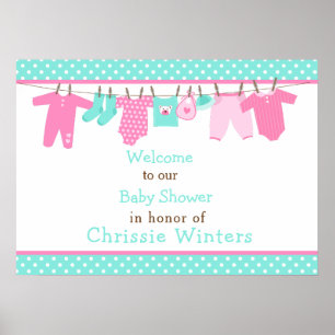 Affiche de baby shower pour bébé rose et verte