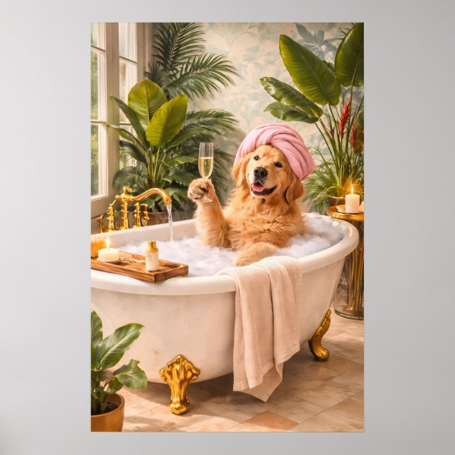 Affiche de bain de chien Retriever doré, Spa anima (Devant)