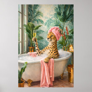 Affiche de bain de léopard, Art de salle de bain d