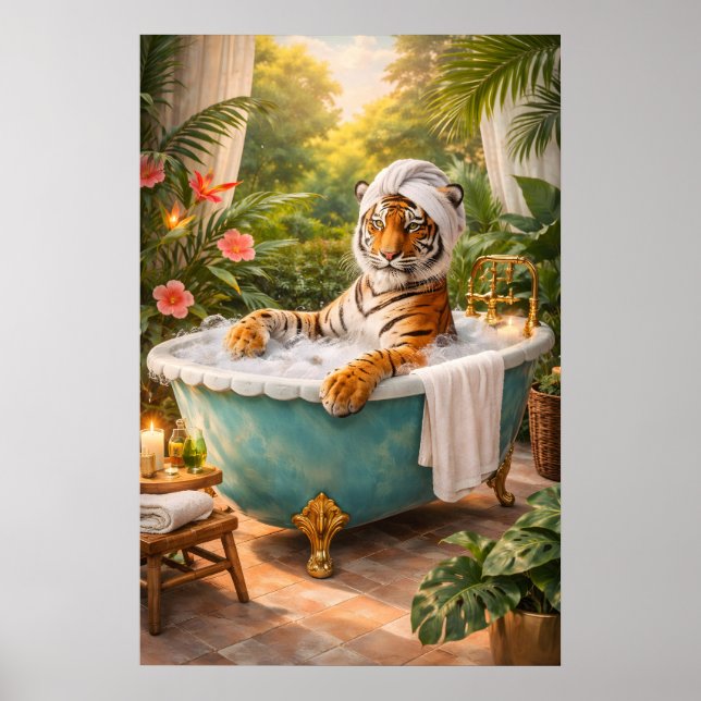Affiche de bain de tigre, impression drôle de spa  (Devant)