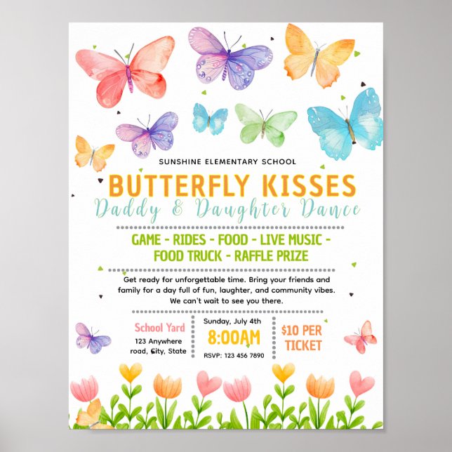 Affiche de bal scolaire papillon modifiable (Devant)