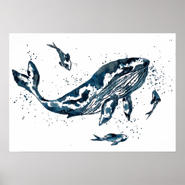 Affiche de baleine à l'aquarelle bleue (Devant)