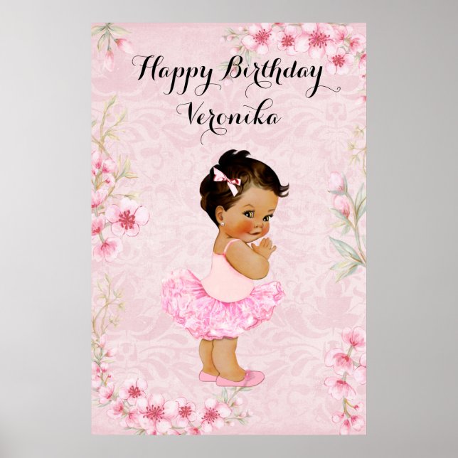 Affiche de ballerine bébé fille fleurs roses (Devant)