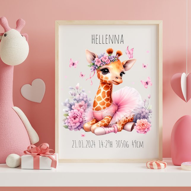 Affiche de ballet de girafe pour bébé personnalisé (🦒 Gentle, graceful, and oh-so-cute – this baby giraffe brings charm to every nursery wall. 🌿💗

)