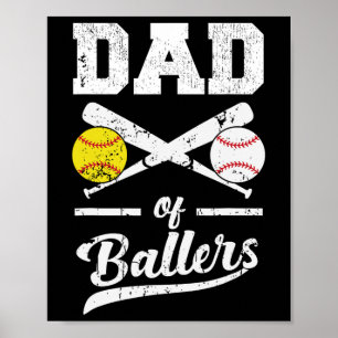 Affiche De Ballon Papa De Baseball Et Joueur De Softball P