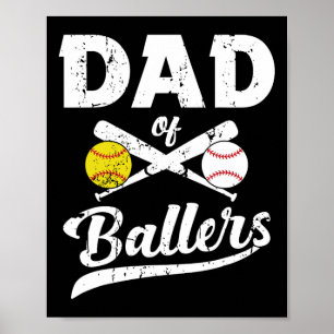 Affiche De Ballon Papa De Baseball Et Joueur De Softball P