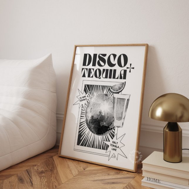 Affiche de bar à tequila et disco sur chariot (Disco and Tequila Bar Cart Poster)