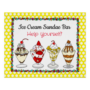Affiche de bar de sundae de glace pour baby shower