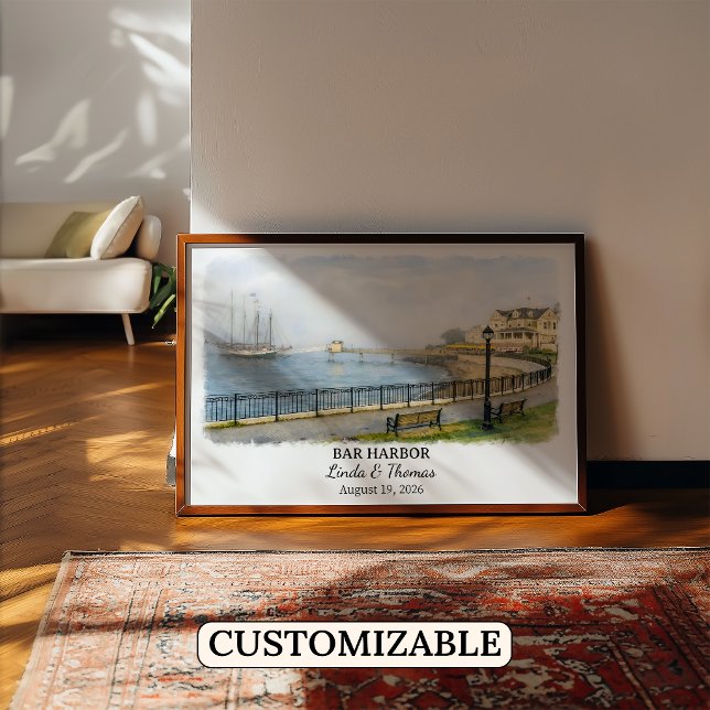 Affiche de Bar Harbor Maine, Aquarelle, Sur mesure (Créateur téléchargé)