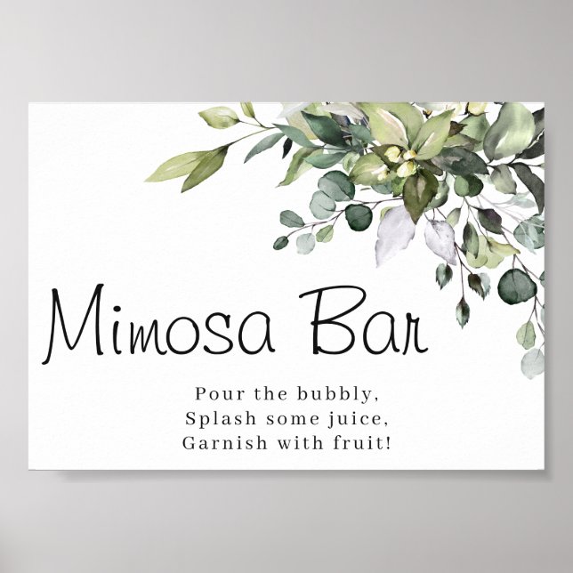 Affiche de bar Mimosa à l'aquarelle d'eucalyptus (Devant)