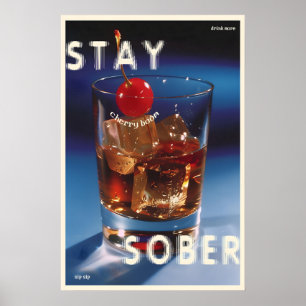 Affiche de bar rétro avec cocktail de cerise ironi